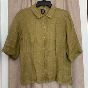 Eileen Fisher medium green linen blouse